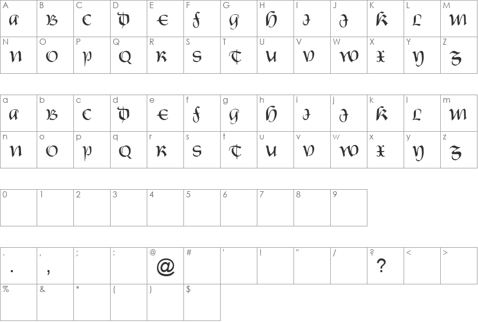 FZ SCRIPT 19 font character map preview