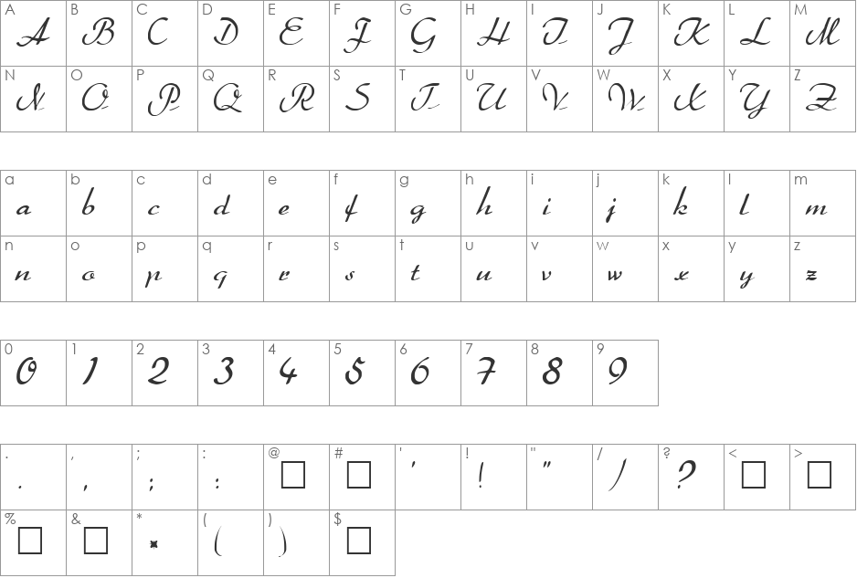 FZ SCRIPT 20 font character map preview
