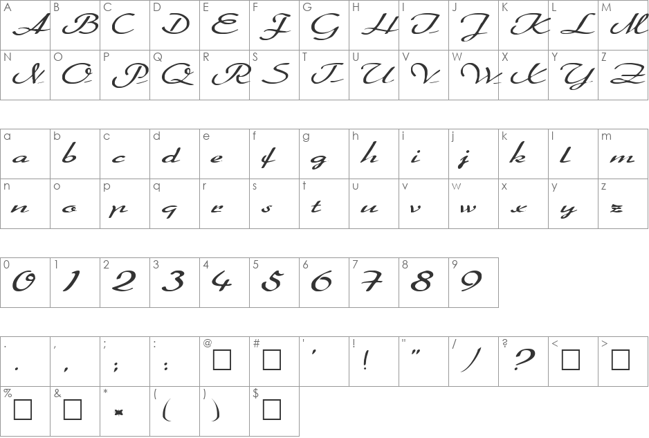 FZ SCRIPT 20 EX font character map preview