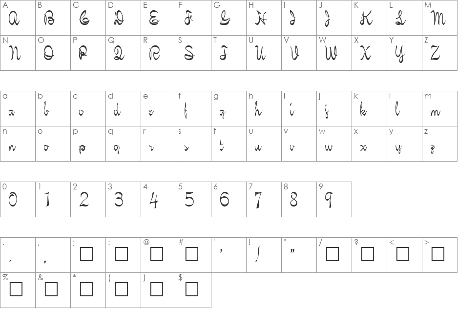 FZ SCRIPT 21 font character map preview