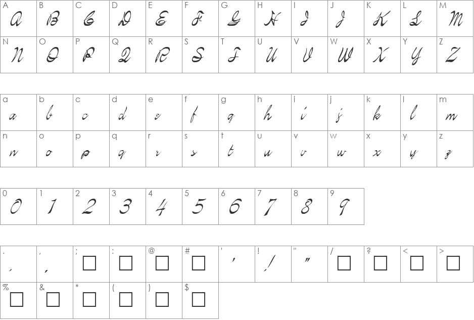 FZ SCRIPT 21 ITALIC font character map preview