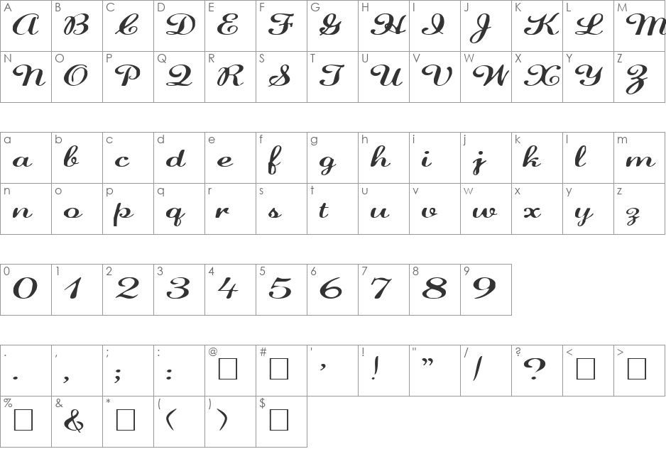 FZ SCRIPT 22 EX font character map preview
