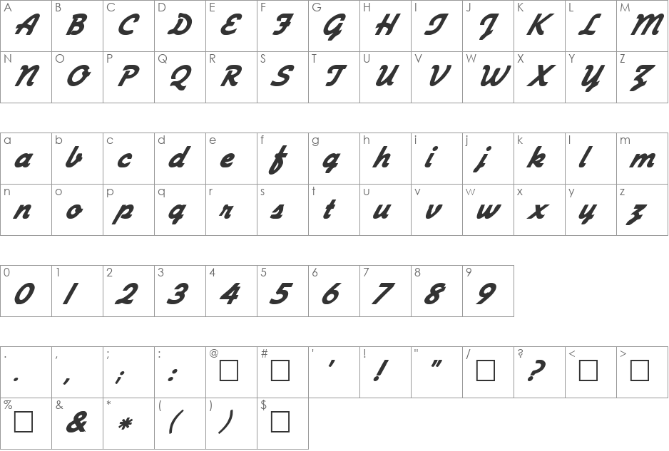 FZ SCRIPT 23 ITALIC font character map preview