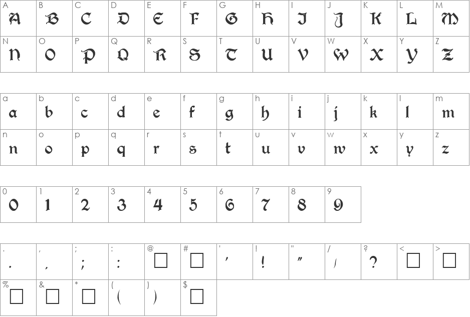 FZ SCRIPT 25 font character map preview