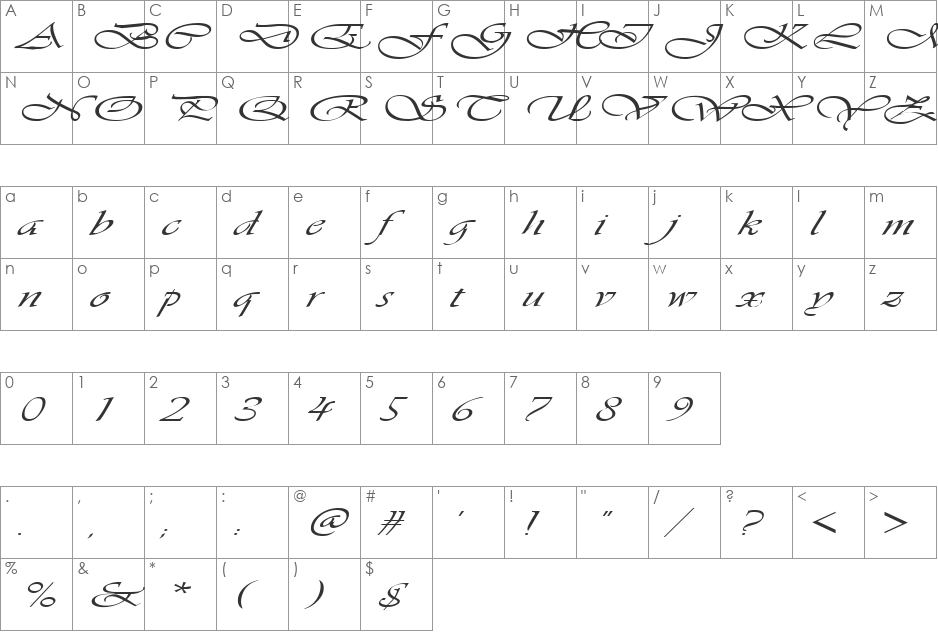 FZ SCRIPT 26 EX font character map preview
