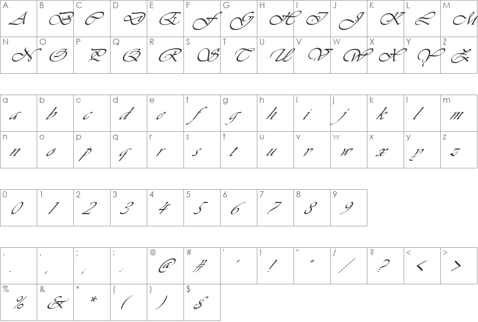 FZ SCRIPT 26 ITALIC font character map preview