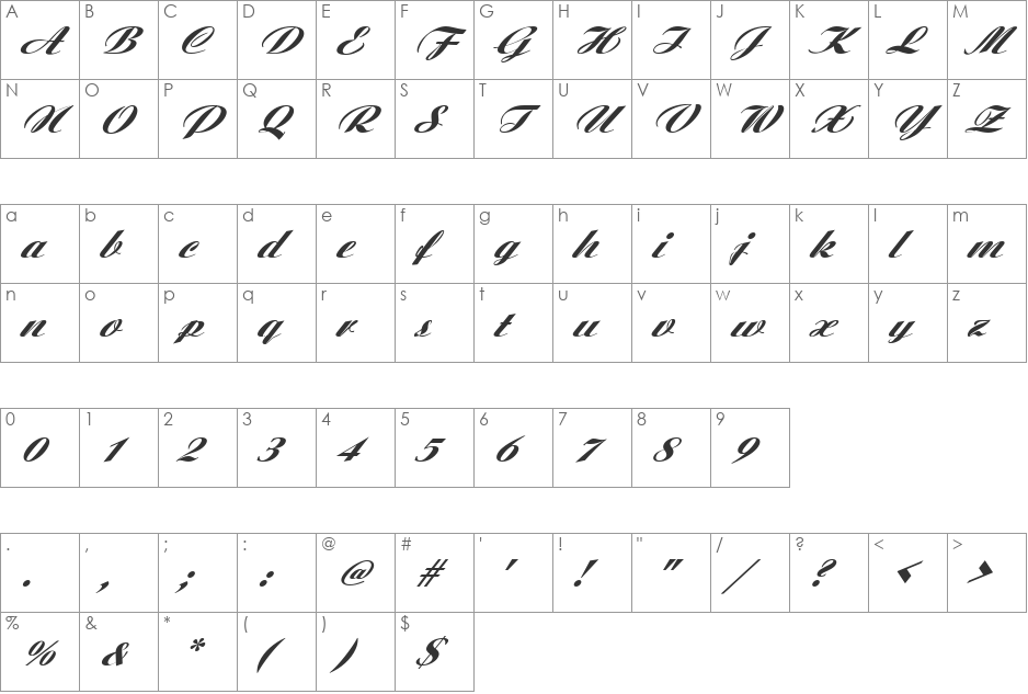 FZ SCRIPT 6 ITALIC font character map preview