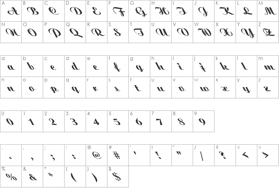 FZ SCRIPT 6 LEFTY font character map preview