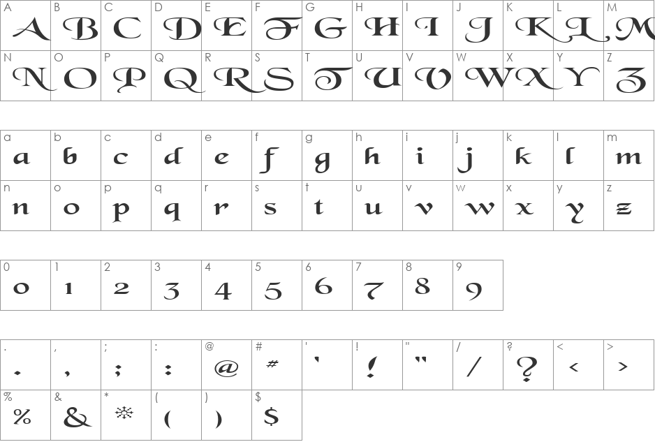 FZ SCRIPT 7 EX font character map preview