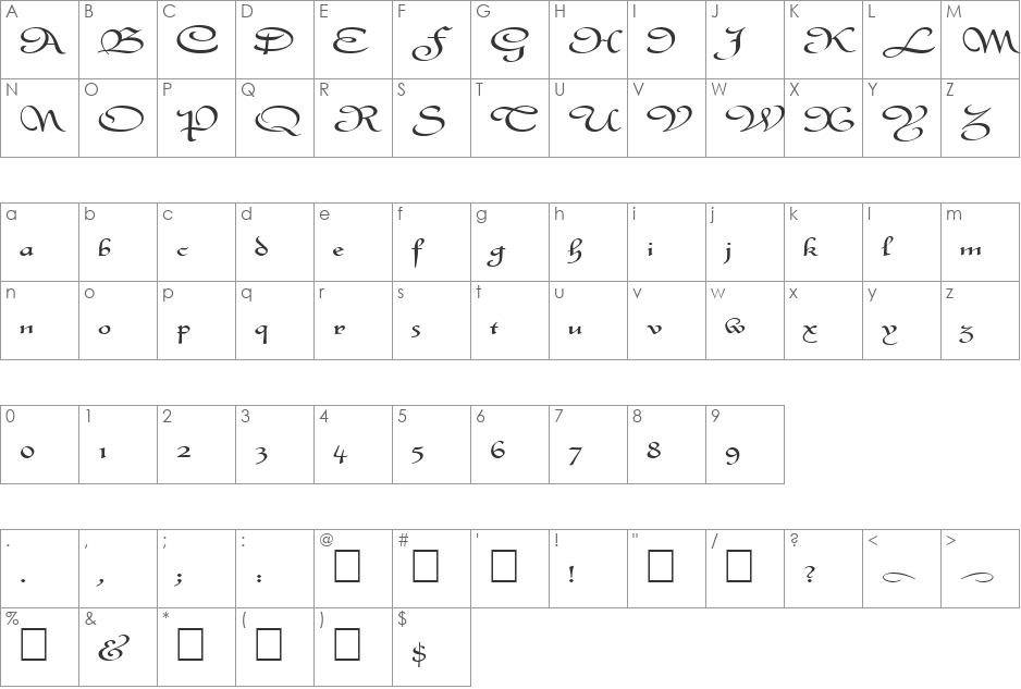 FZ SCRIPT 8 EX font character map preview