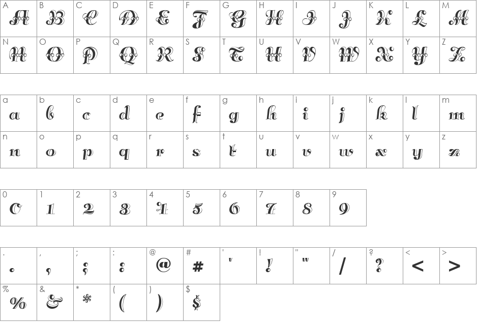 AnnabelleMatineeNF font character map preview