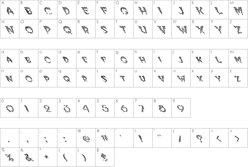 FZ UNIQUE 10 STRIPED LEFTY font character map preview