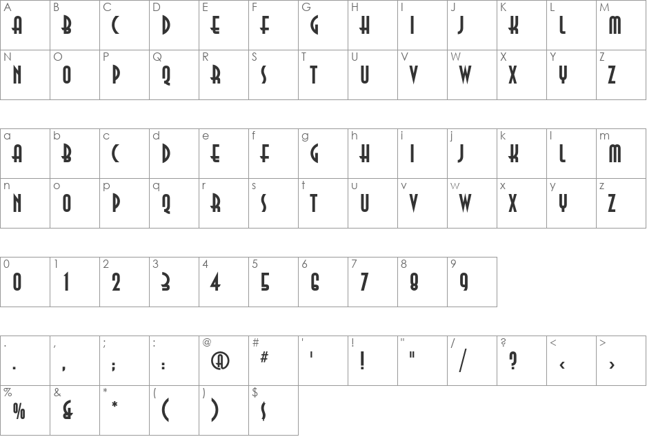 AnnaC font character map preview