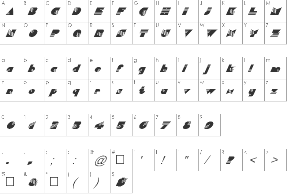FZ UNIQUE 11 CONTOUR ITALIC font character map preview