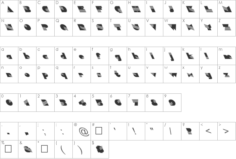 FZ UNIQUE 11 CONTOUR LEFTY font character map preview