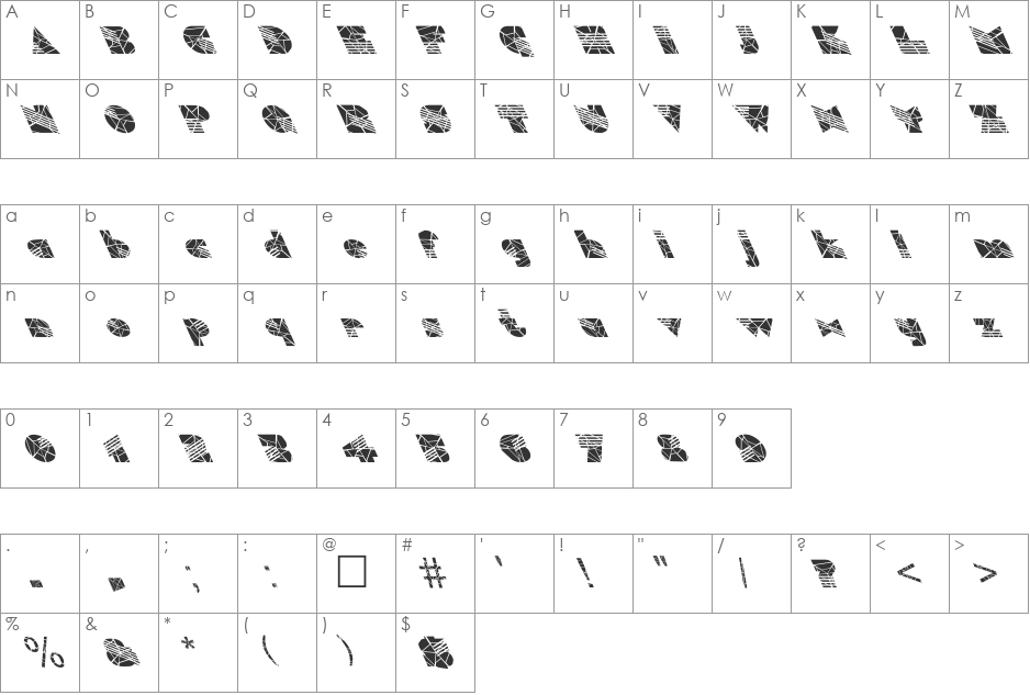 FZ UNIQUE 11 CRACKED LEFTY font character map preview