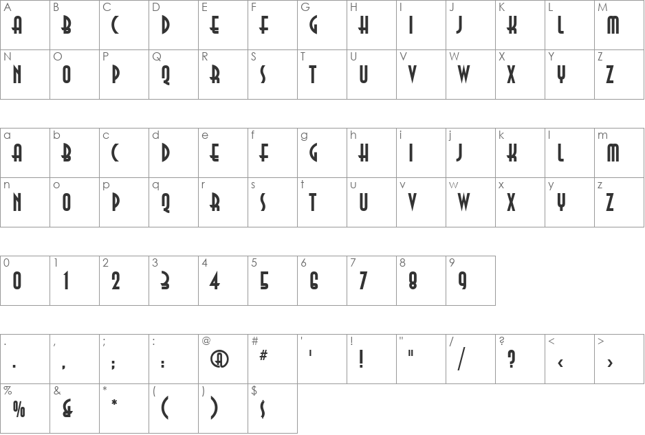 AnnaCTT font character map preview