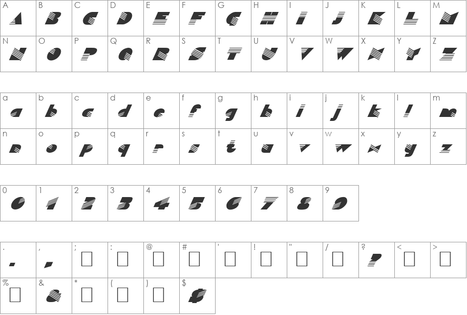 FZ UNIQUE 11 ITALIC font character map preview