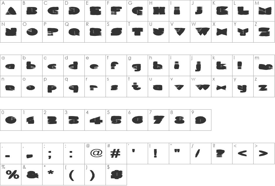 FZ UNIQUE 11 MANGLED EX font character map preview