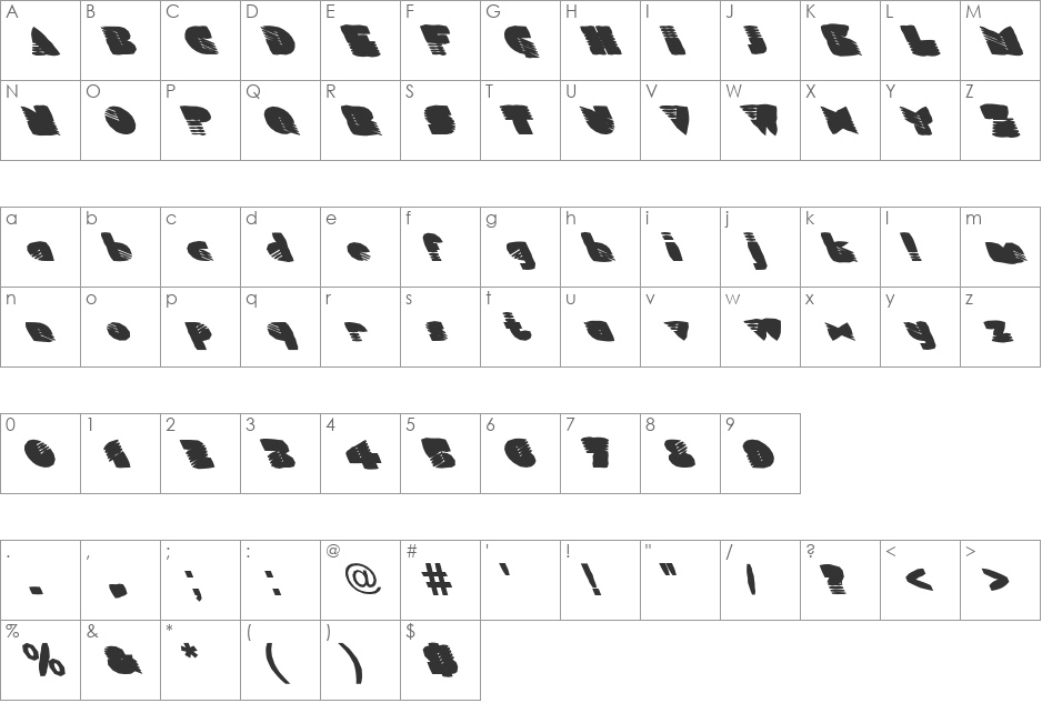 FZ UNIQUE 11 MANGLED LEFTY font character map preview