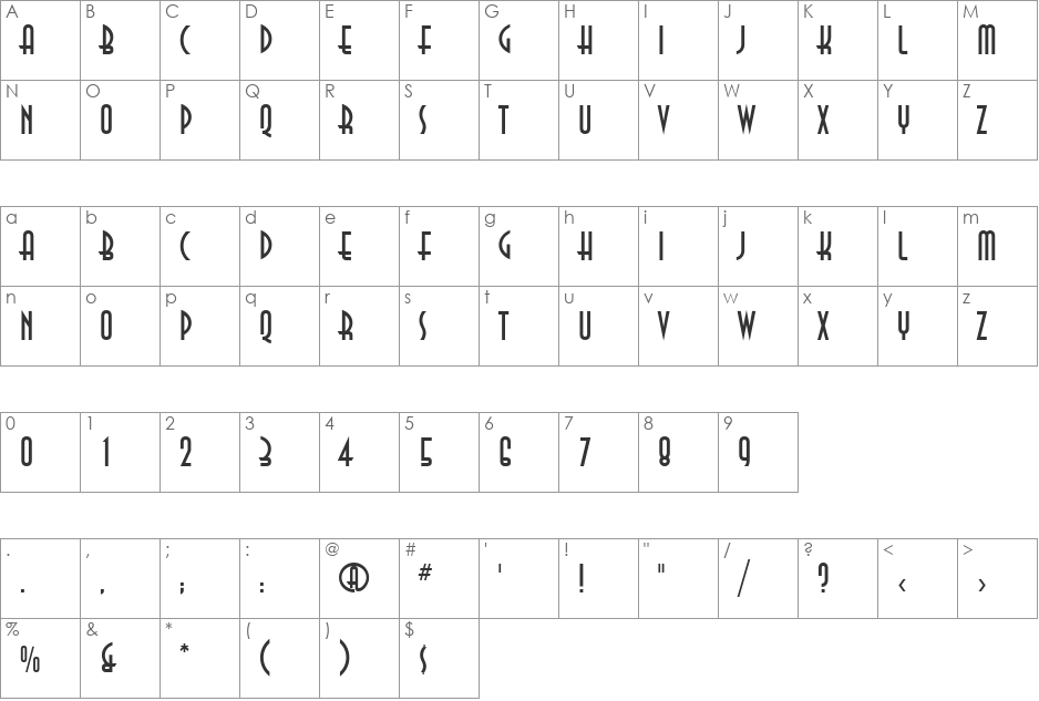 AnnaCTT font character map preview