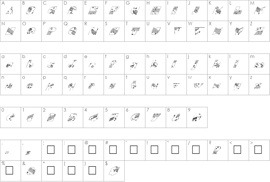 FZ UNIQUE 11 SPOTTED ITALIC font character map preview