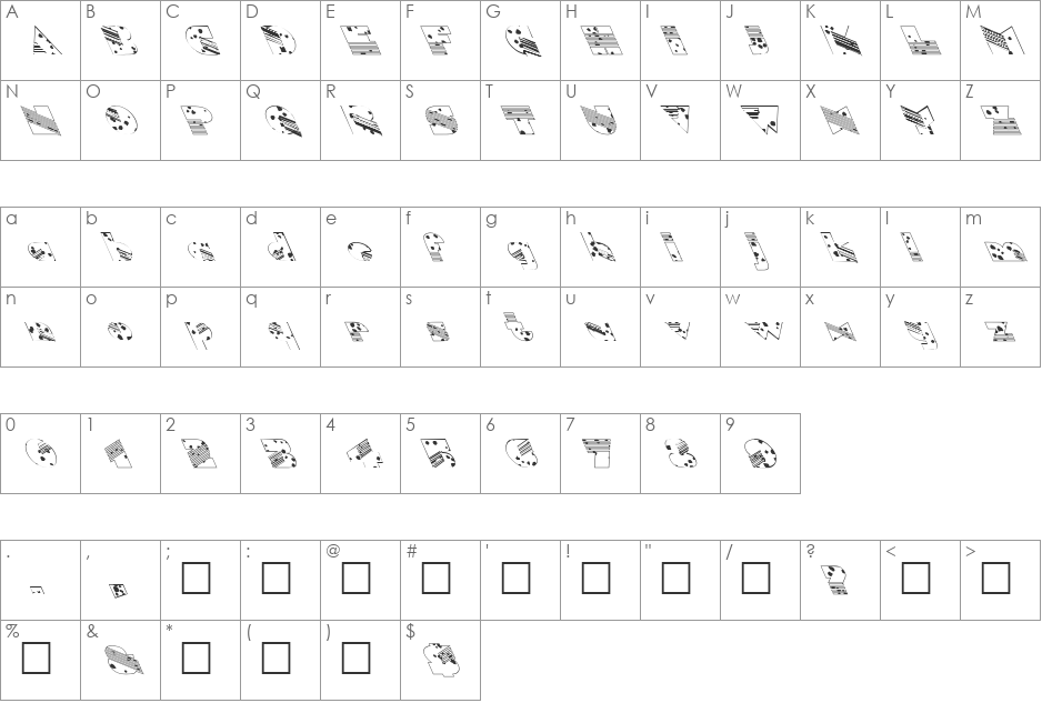 FZ UNIQUE 11 SPOTTED LEFTY font character map preview