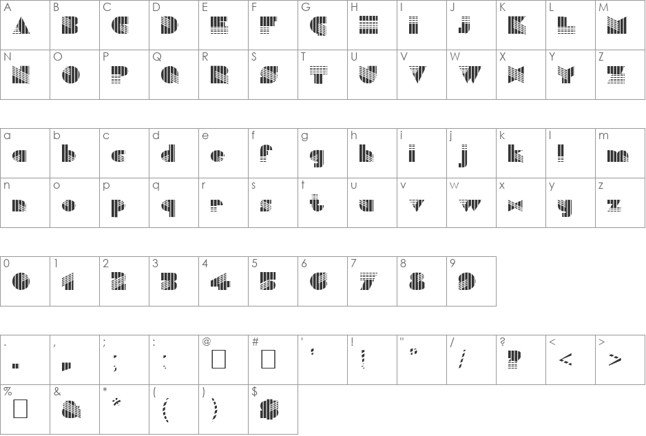 FZ UNIQUE 11 STRIPED font character map preview