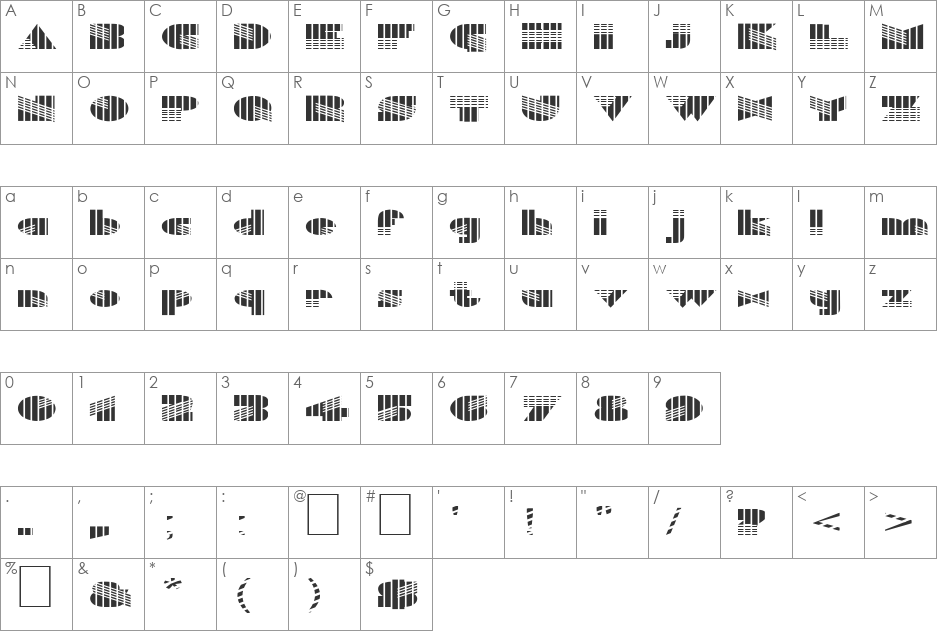 FZ UNIQUE 11 STRIPED EX font character map preview