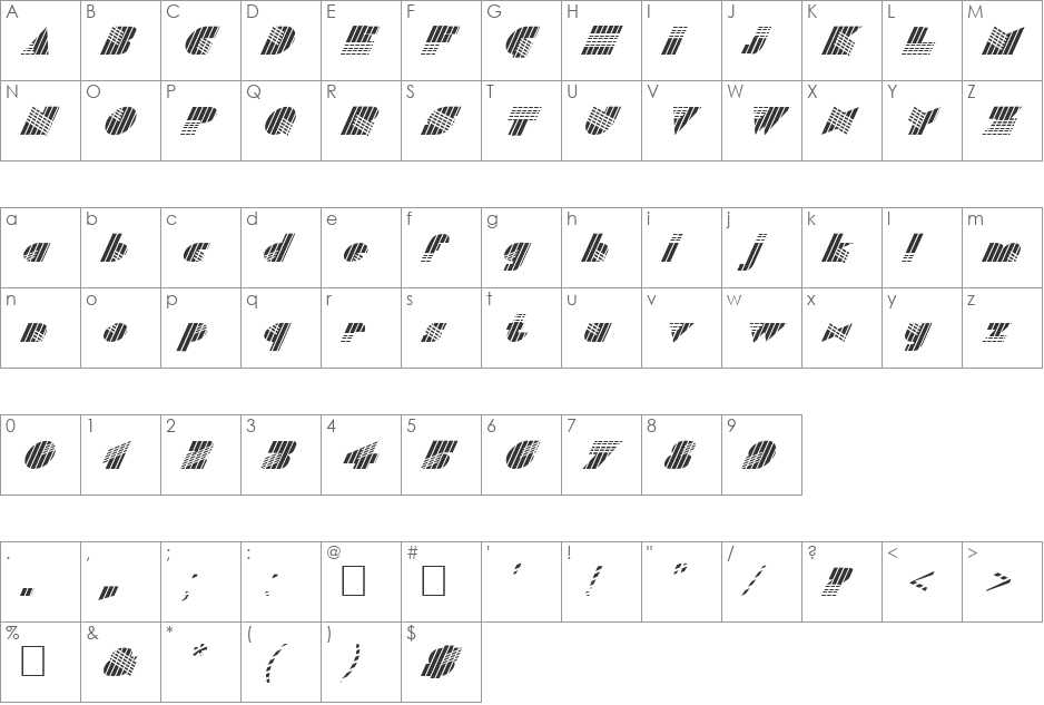 FZ UNIQUE 11 STRIPED ITALIC font character map preview