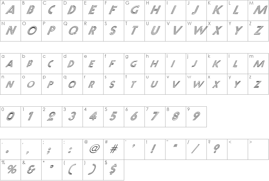 FZ UNIQUE 12 ITALIC font character map preview
