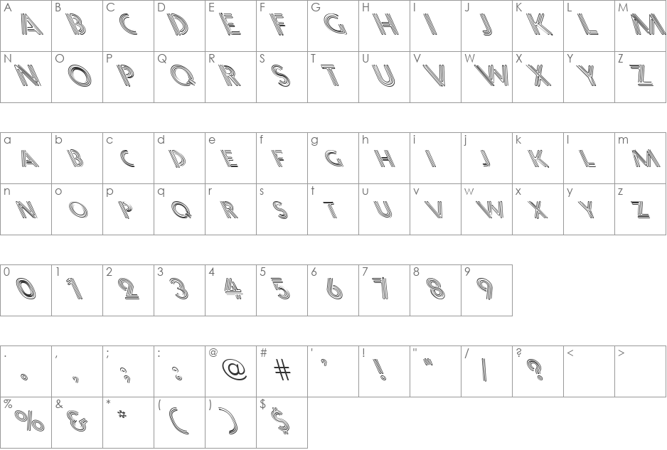FZ UNIQUE 12 LEFTY font character map preview