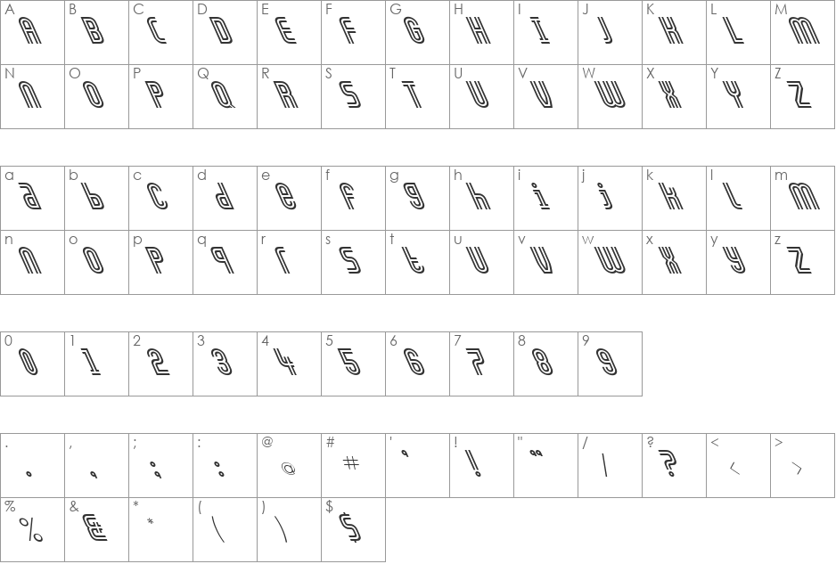 FZ UNIQUE 13 LEFTY font character map preview
