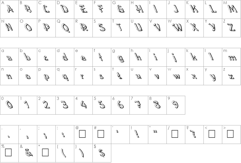 FZ UNIQUE 15 LEFTY font character map preview