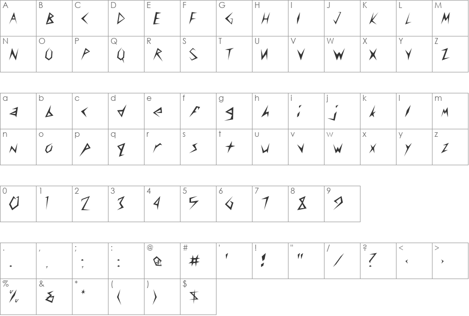 FZ UNIQUE 17 font character map preview