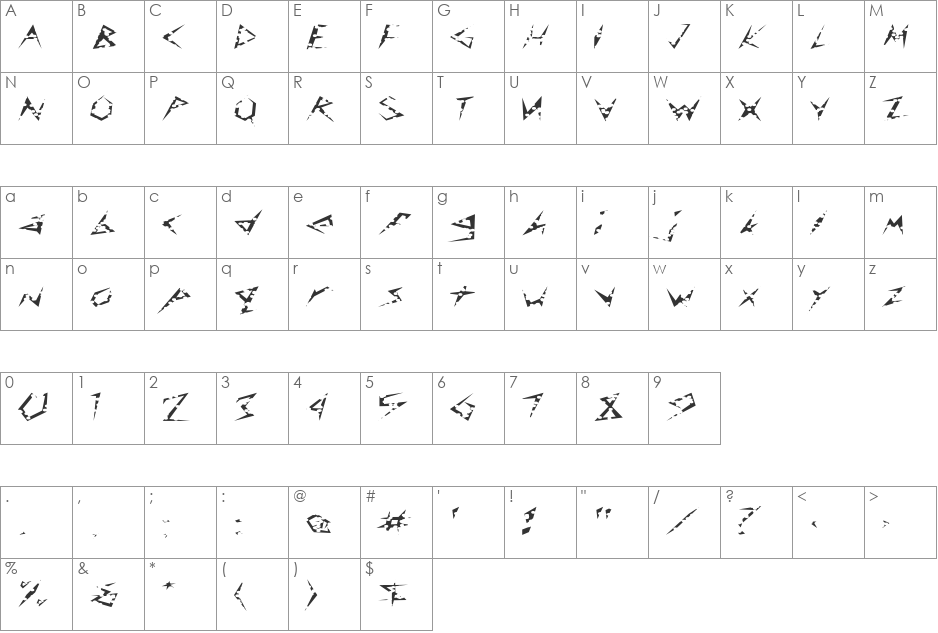 FZ UNIQUE 17 HOLEY EX font character map preview
