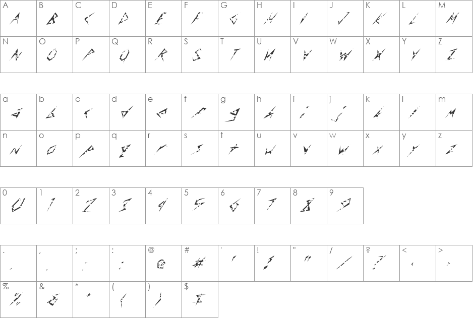 FZ UNIQUE 17 HOLEY ITALIC font character map preview