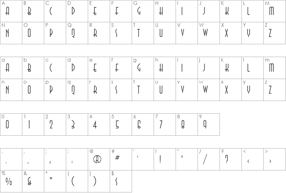 AnnaLightCTT font character map preview
