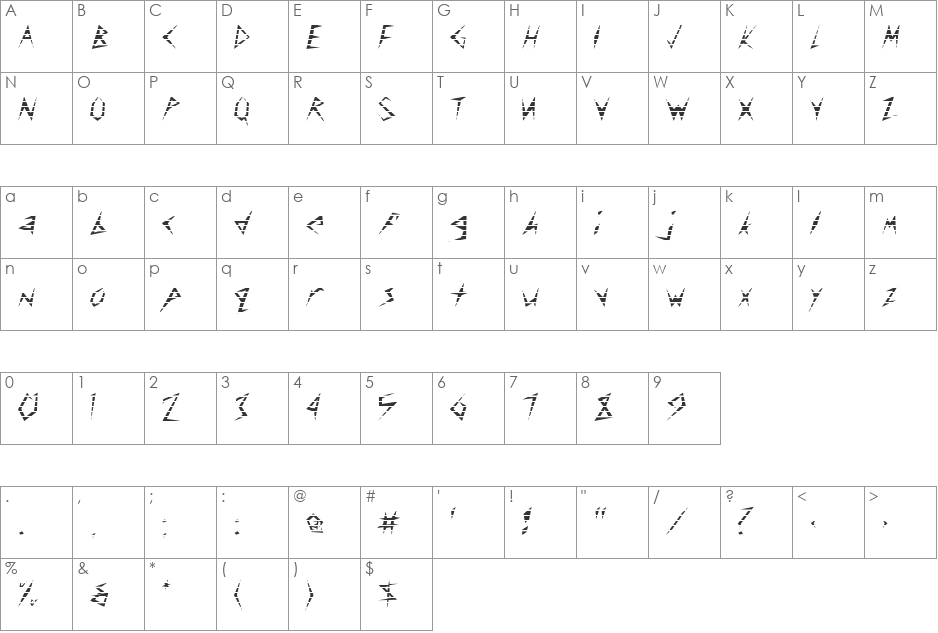 FZ UNIQUE 17 STRIPED font character map preview