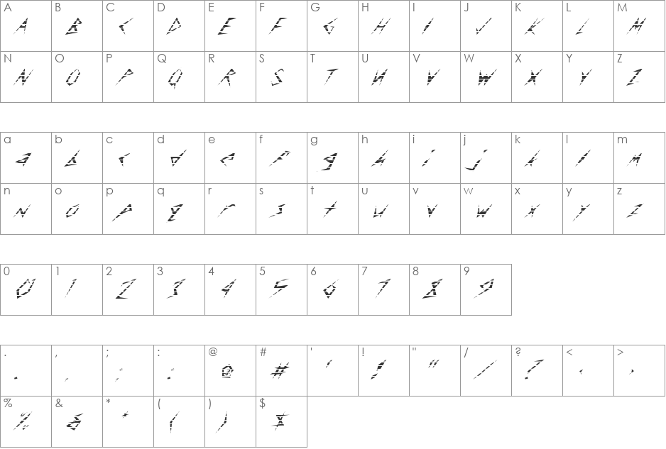 FZ UNIQUE 17 STRIPED ITALIC font character map preview
