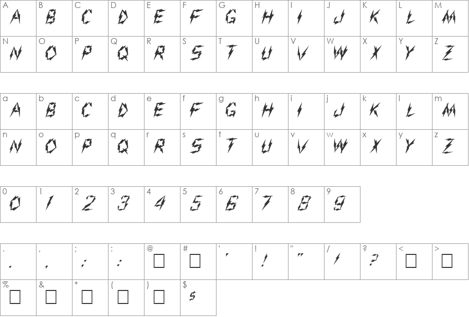 FZ UNIQUE 19 font character map preview