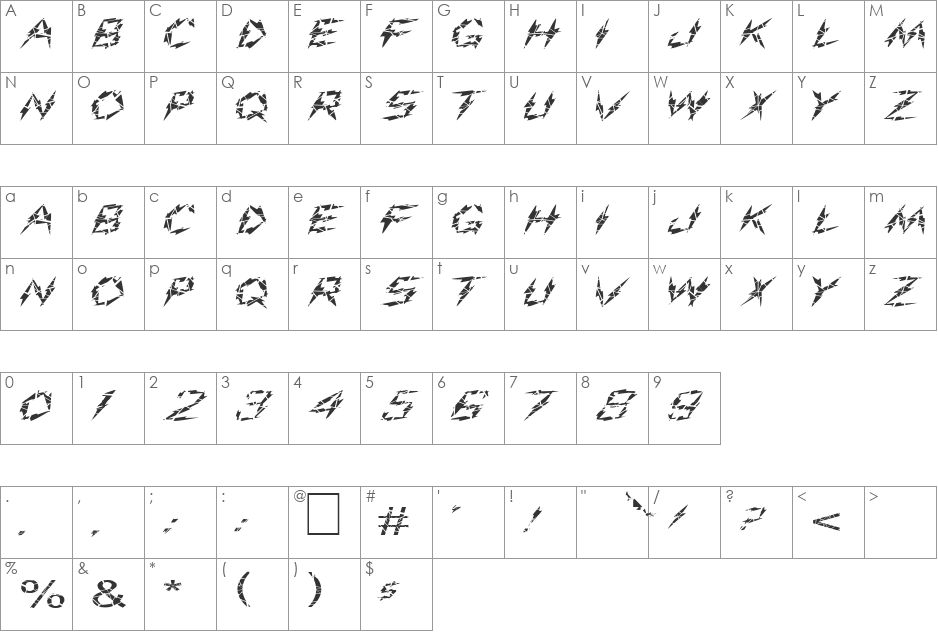 FZ UNIQUE 19 CRACKED EX font character map preview