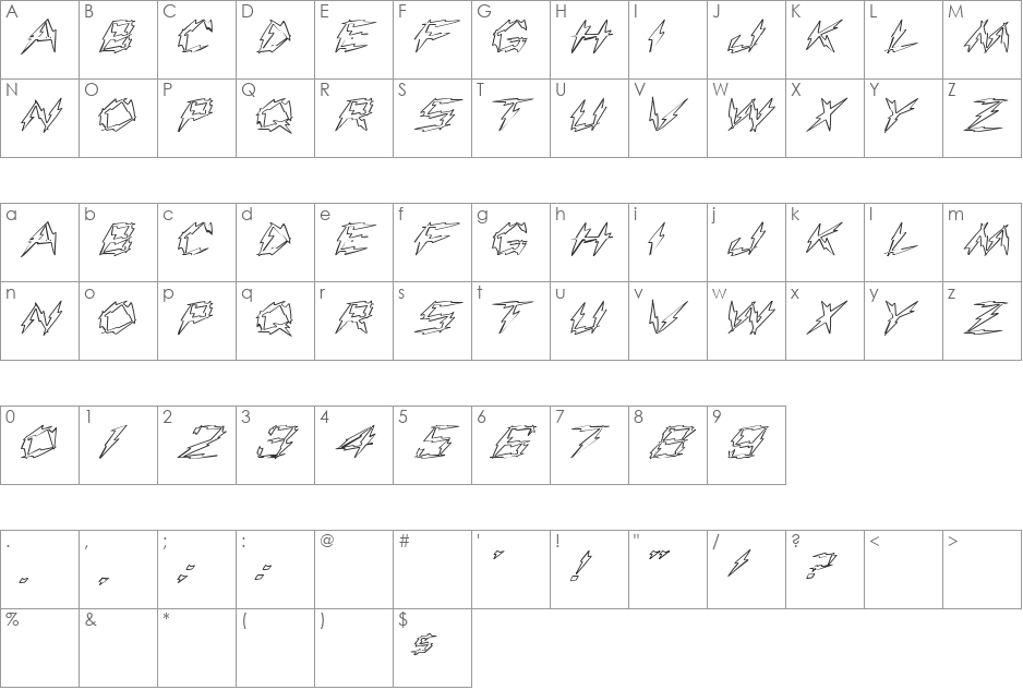 FZ UNIQUE 19 HOLLOW EX font character map preview