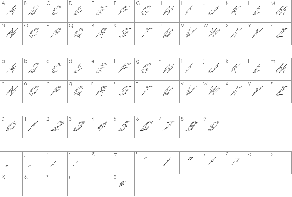 FZ UNIQUE 19 HOLLOW ITALIC font character map preview