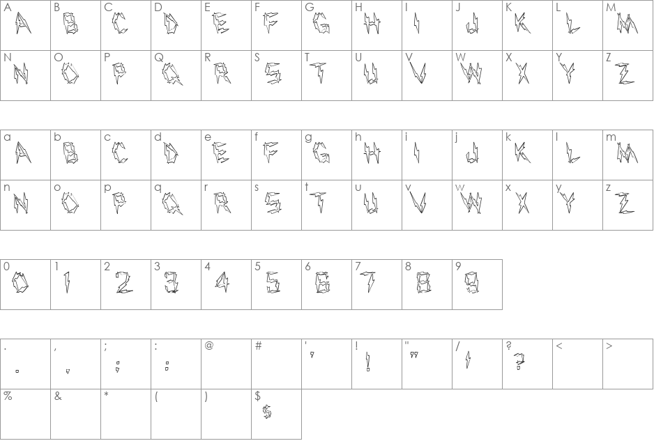 FZ UNIQUE 19 HOLLOW LEFTY font character map preview