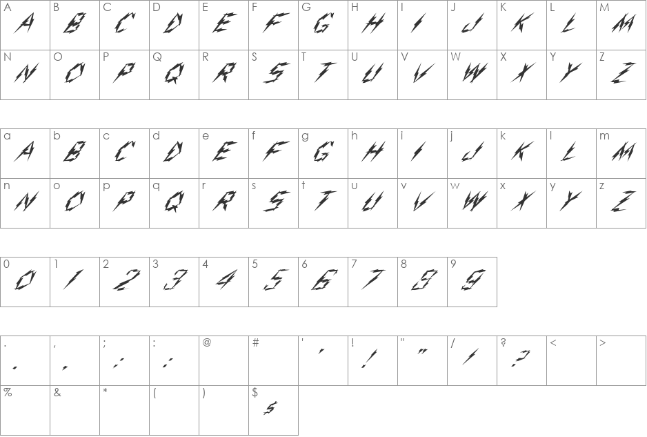 FZ UNIQUE 19 ITALIC font character map preview