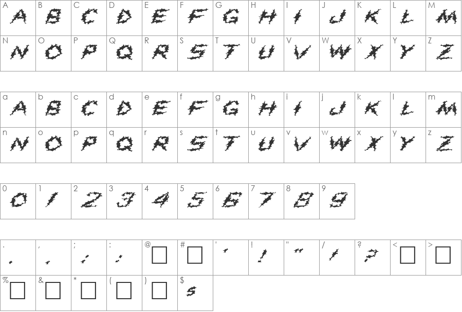 FZ UNIQUE 19 SPIKE EX font character map preview