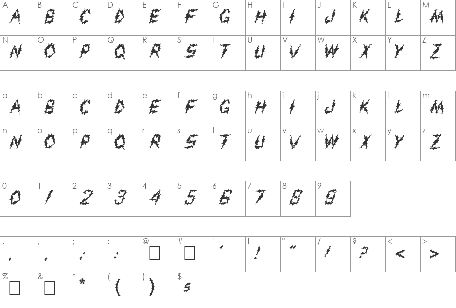 FZ UNIQUE 19 SPIKED font character map preview