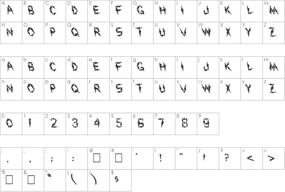 FZ UNIQUE 19 SPIKED LEFTY font character map preview