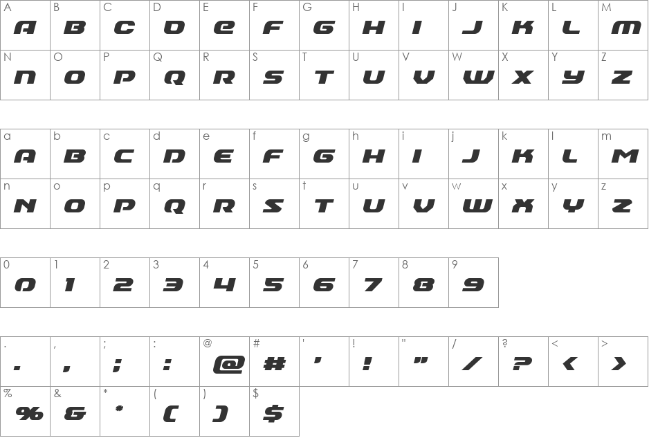 Annapolis Italic font character map preview